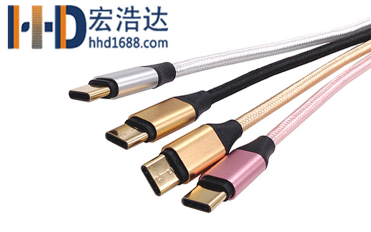 宏浩達數據線廠家鍍金樂視數據線，鋁合金編織華為閃充USB type-c快充數據線工廠專業定制