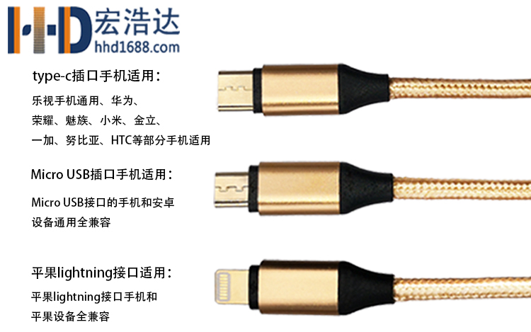 宏浩達蘋果數(shù)據(jù)線工廠一拖三安卓type-c三合一車載多頭手機充電線